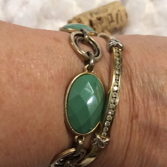 Cut stones link bracelet color aqua greens bracelet w dangle matching earrings - Picture 8 of 13